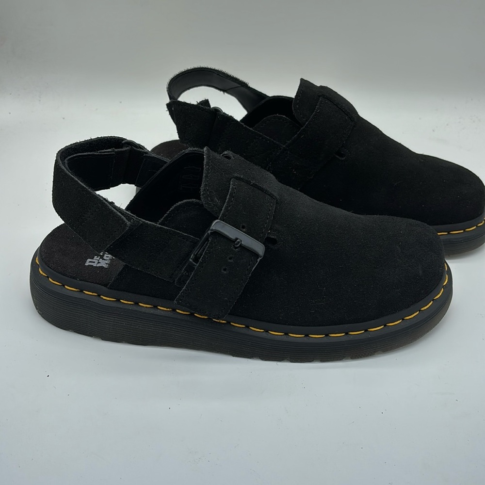 Dr. Martens Black Mules with Yellow Stitching